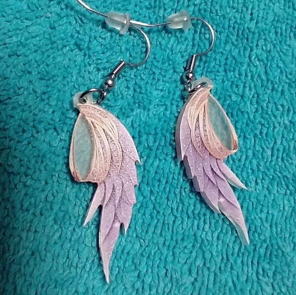 Cute purple gold fairy wing wire earrings - Picture 3 of 3